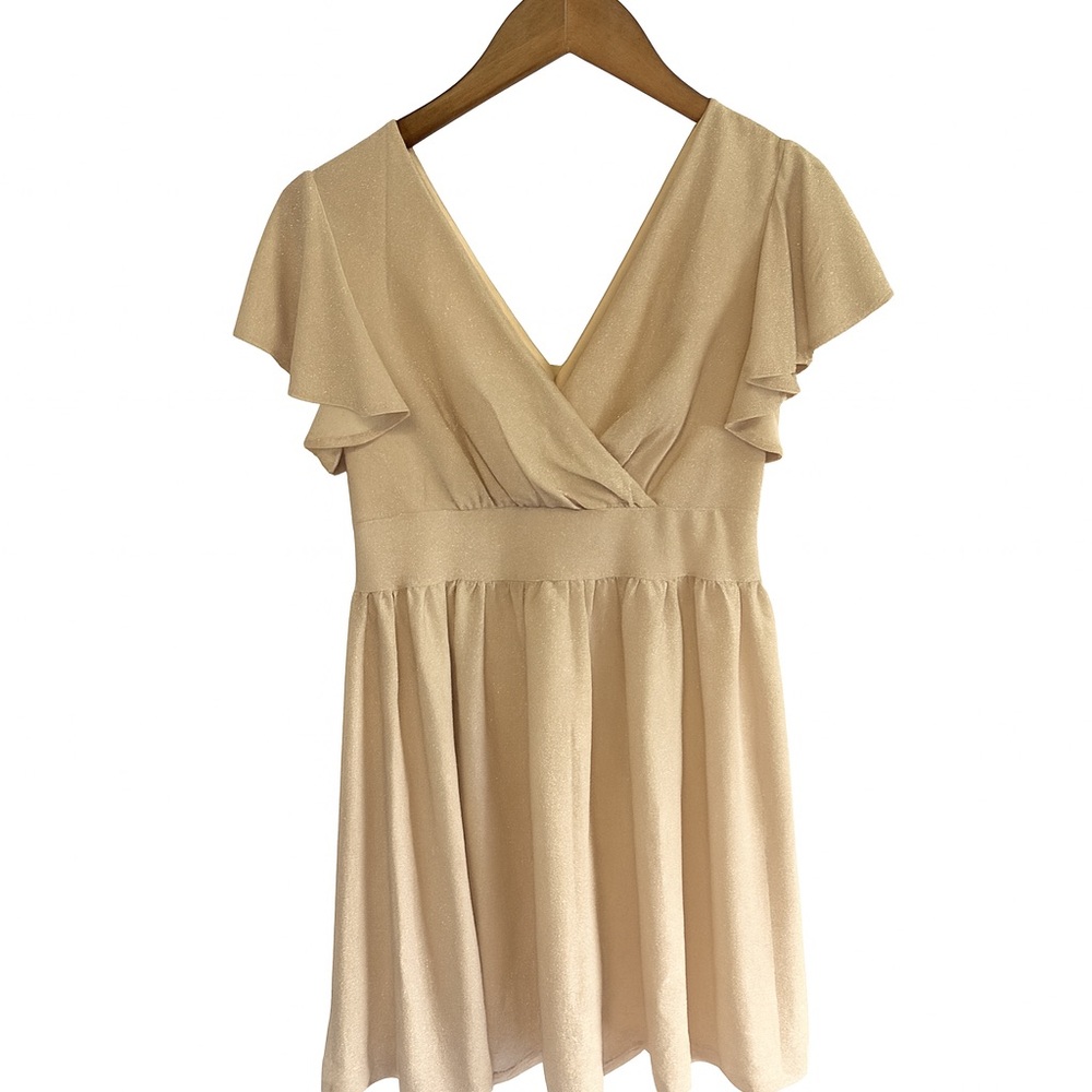 Elegant Cream Flutter Sleeve Dress